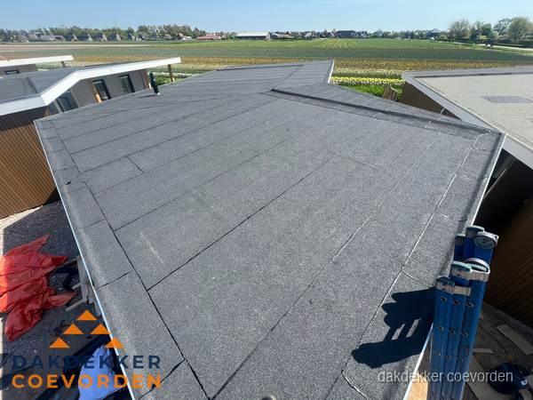 Nieuw bitumen plat dak met uitzicht over landschap in Coevorden