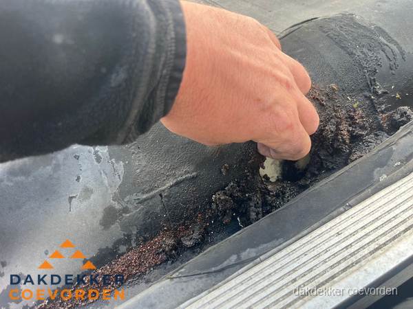 Schade aan bitumen dakbedekking op plat dak in Coevorden